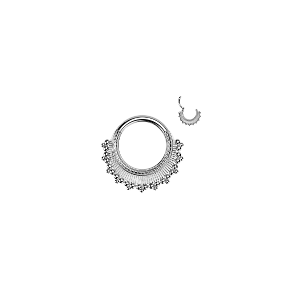 Boho Tribal Septum Ring – Silver Antique Clicker Hoop 16G