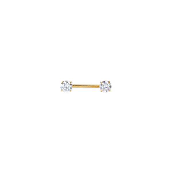 Implant Grade Titanium Gold Nipple Ring, 14G Internally Threaded Nipple Barbell, Sparkling CZ Gem Nipple Piercing Jewelry for Sensitive Skin