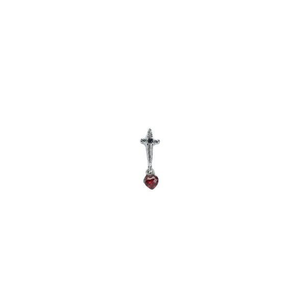 20g Dagger Nose Stud, Dagger Nose Ring Dangling Red CZ Gem, Nose Piercing Ball End, Goth Body Jewelry