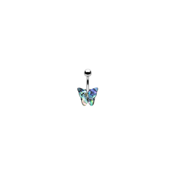 14G Abalone Shell Belly Button Ring, Butterfly Navel Piercing Jewelry, Gold Silver Body Piercing Jewelry