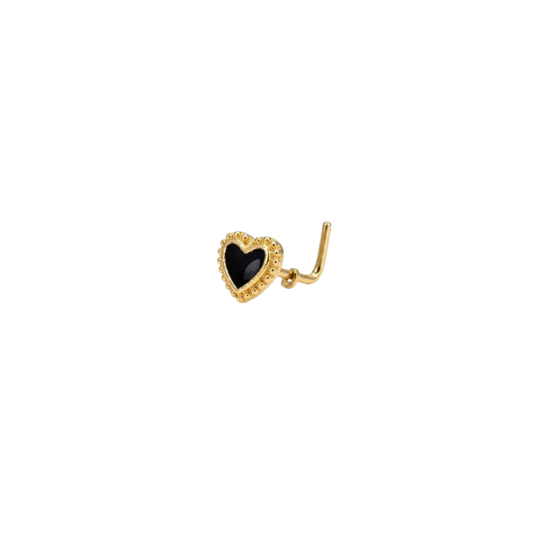 Gold Black Heart Nose Stud – 20G Straight Nose Piercing Ring