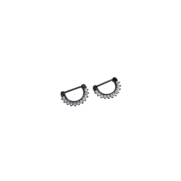 14G Black Nipple Clicker Rings – Sparkling Clear Multi-Gem Front Diamond Decor Clicker Barbells, Nipple Piercing Jewelry