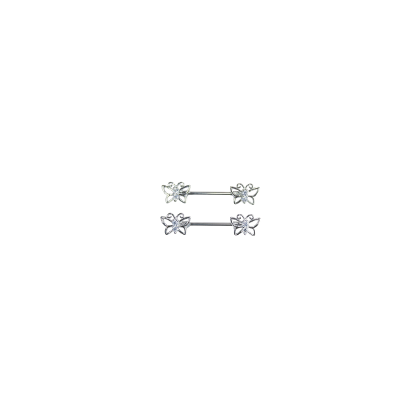 14g Butterfly Nipple Barbell, Silver Butterfly Gem Nipple Ring Piercing Jewelry, Nipple Jewelry