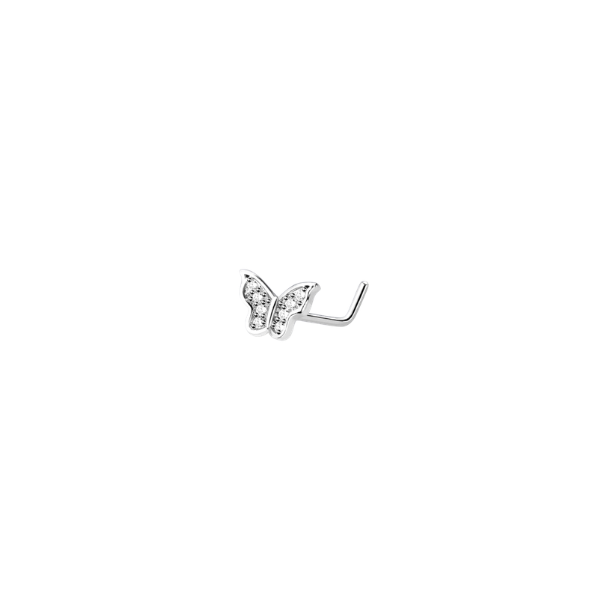 20G Butterfly L-Shape Nose Stud – Silver CZ Nose Piercing