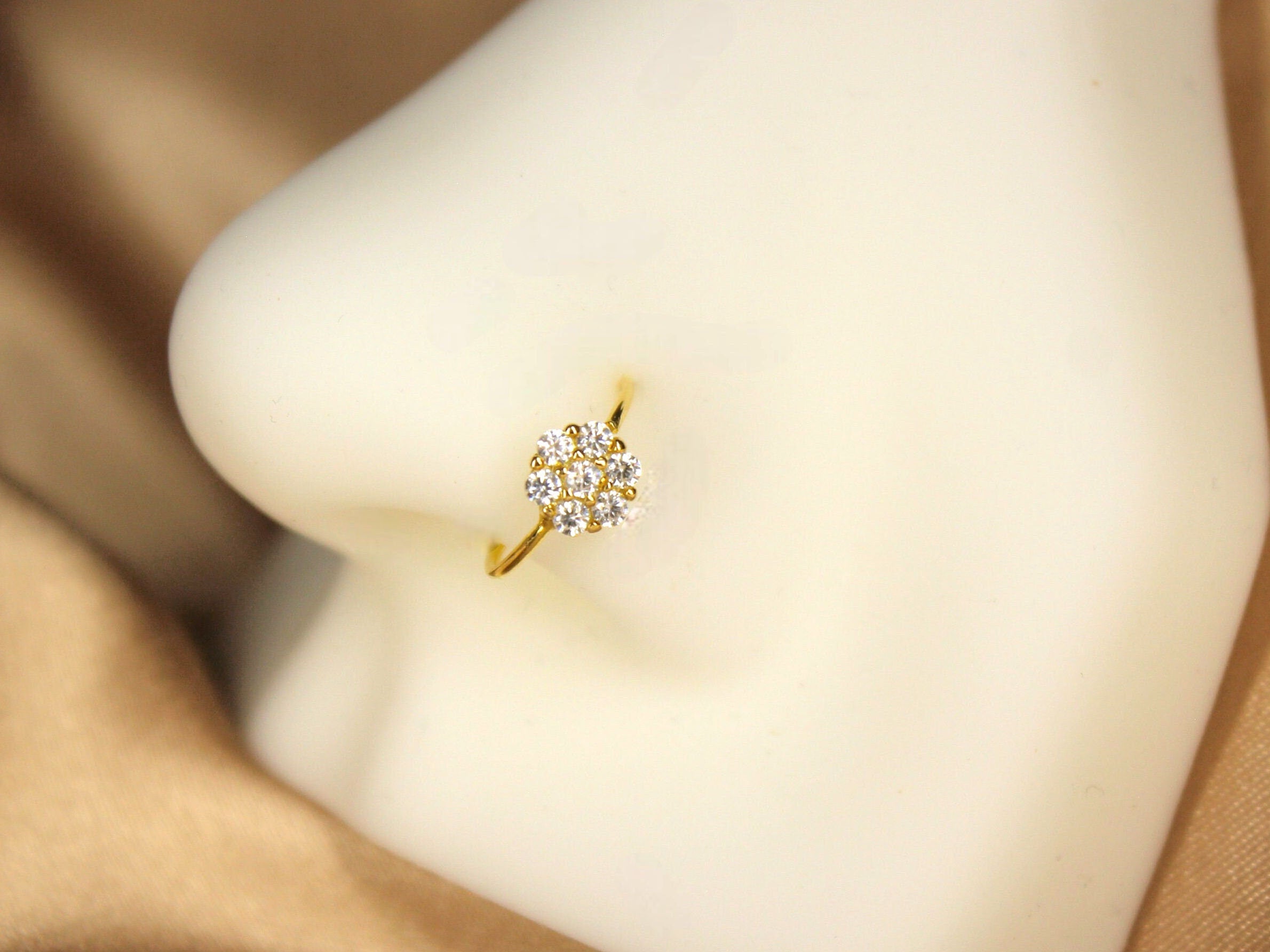 20G Gold Flower Top Clear Gems Bendable Nose Hoop. Cartilage Hoop. Nose Ring. Nose Piercing