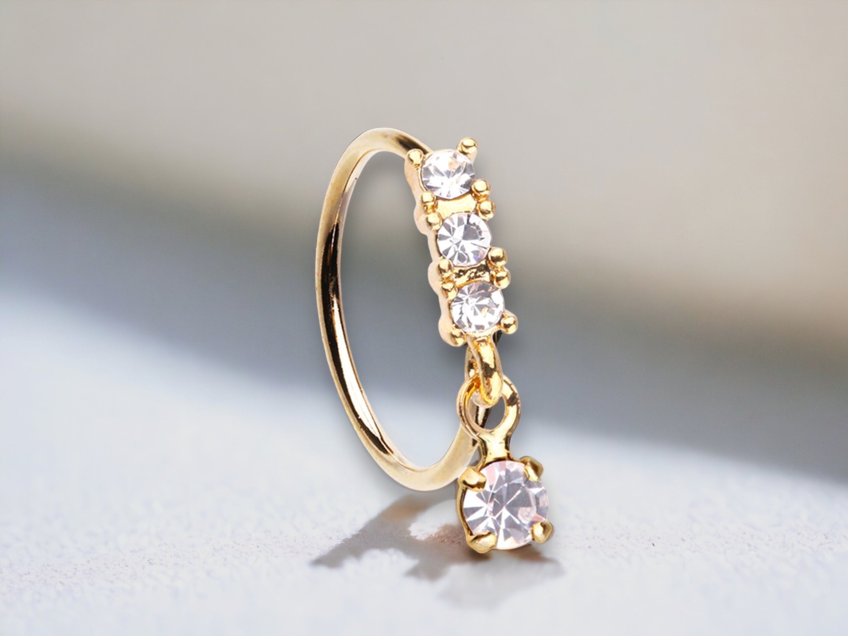 20g Gold Dangling Gem Nose Hoop Ring, Simple Style Decor Bendable Nose Piercing Hoop Ring, Nose Cartilage Piercing Hoop Ring