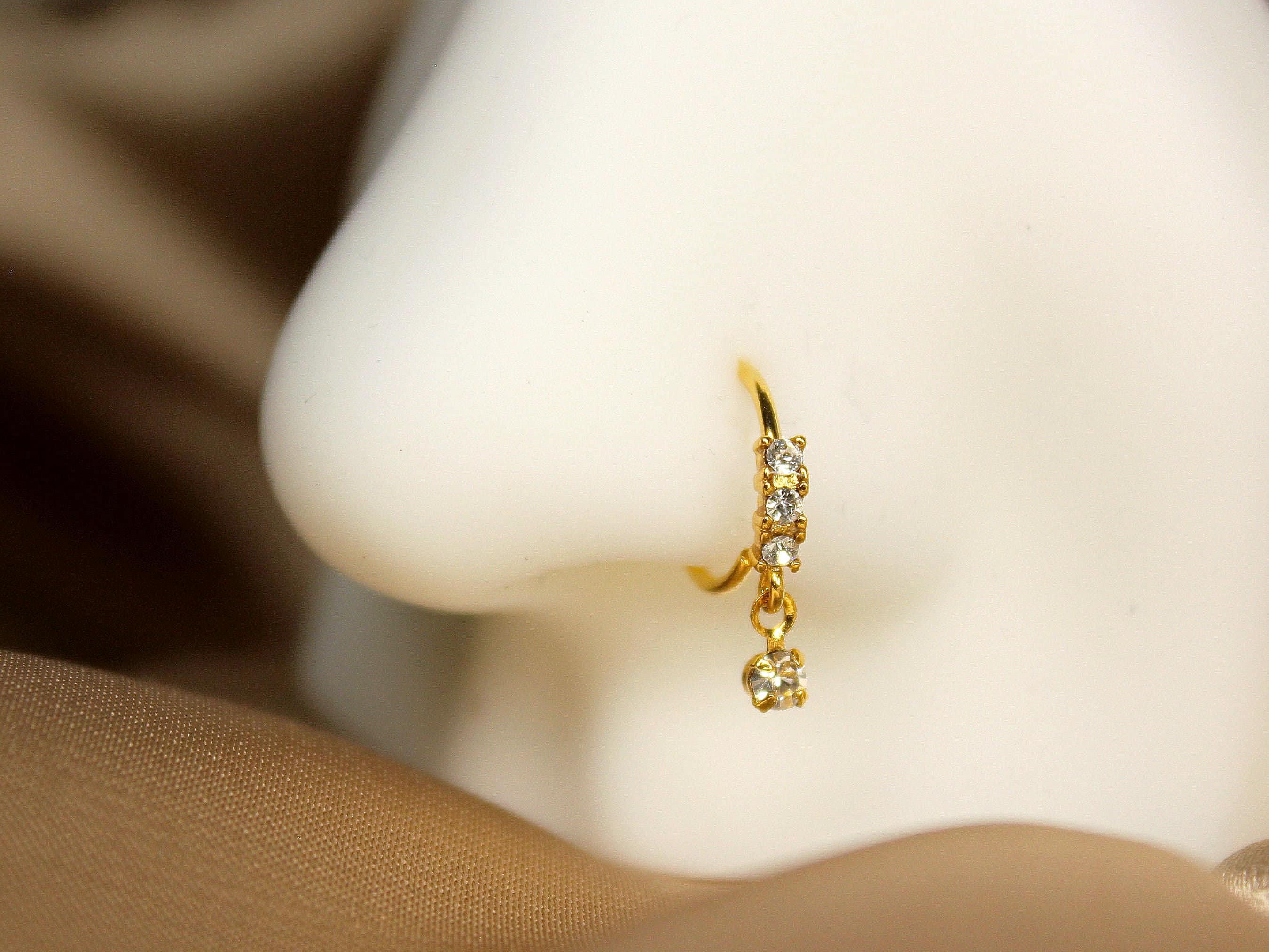 20g Gold Dangling Gem Nose Hoop Ring, Gem Simple Style Decor Bendable Nose Piercing Hoop Ring, Nose Cartilage Piercing Hoop Ring