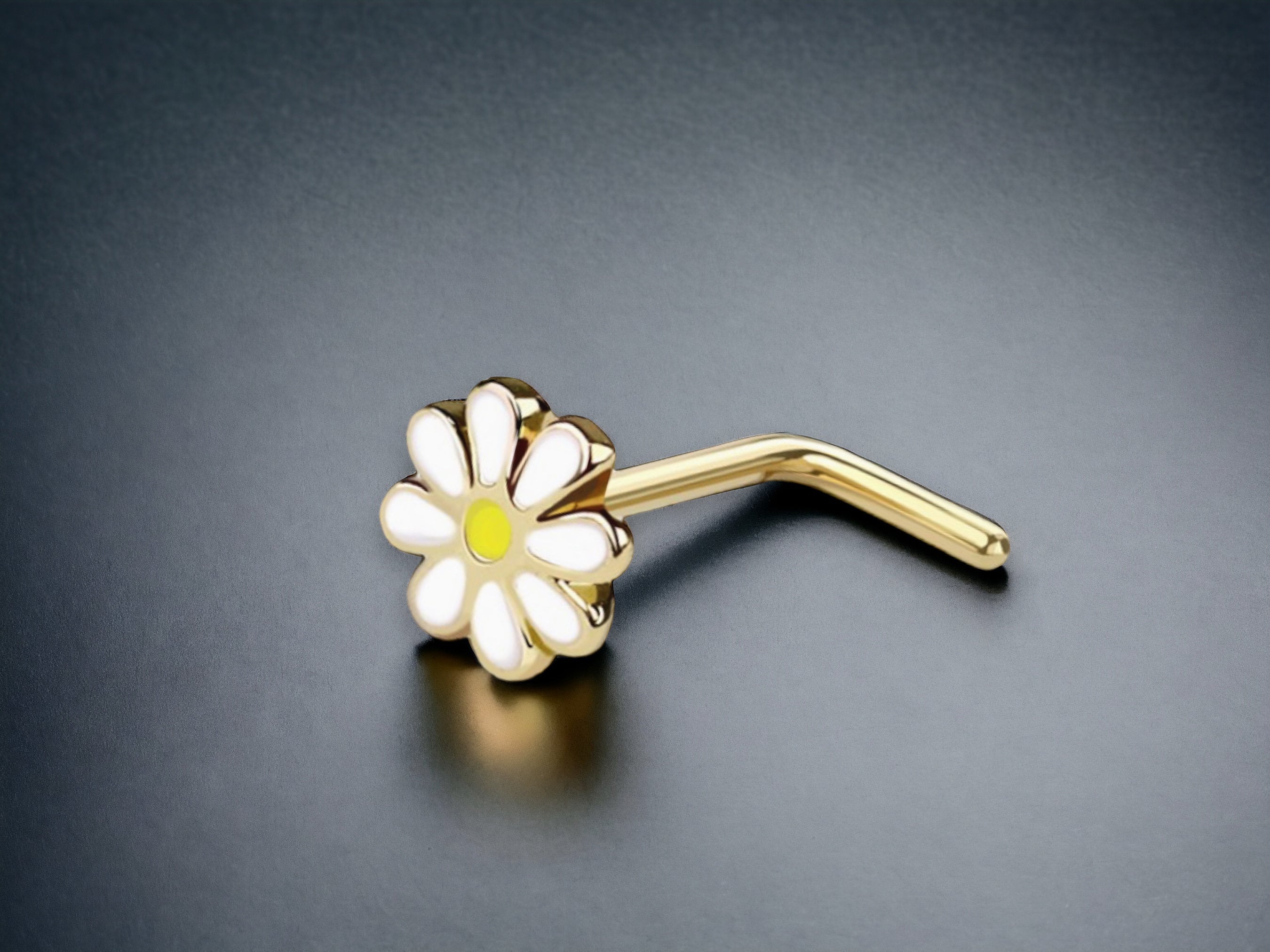 Cute Daisy Nose Stud, Floral Decor Nose L- Shape Gold Silver Nose Stud Ring, Thin 20g Cute Nose Stud, Nose Piercing Jewelry
