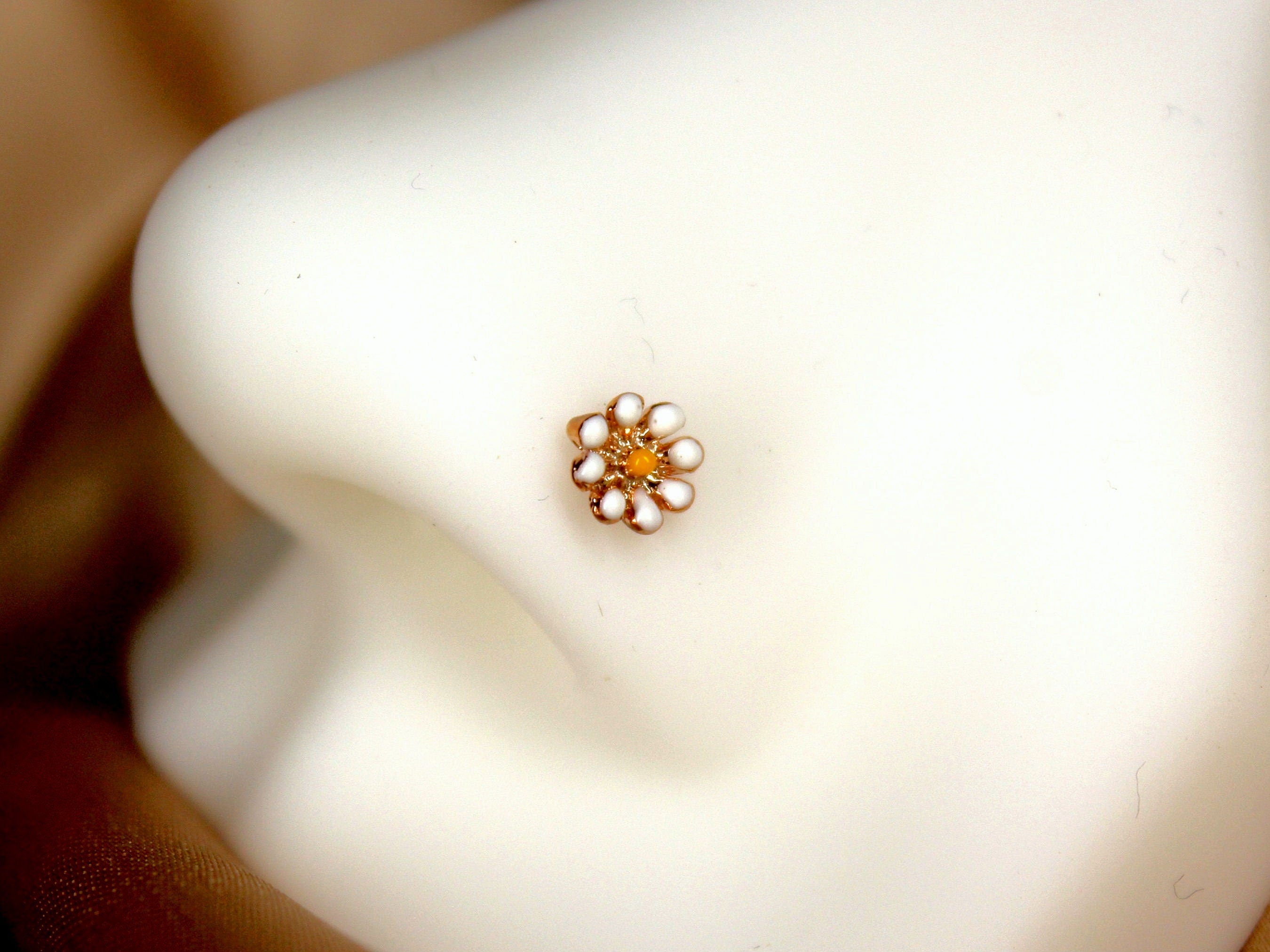 Flower Nose Stud, Floral Decor Rose Gold Nose Piercing Stud, 20g Thin Nose Bone Stud, Cute Body Jewelry