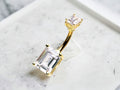 14G Gold and Silver Emerald Cut Clear Gem Belly Button Ring, Navel Ring Piercing Jewelry, Everyday Wear Belly Ring