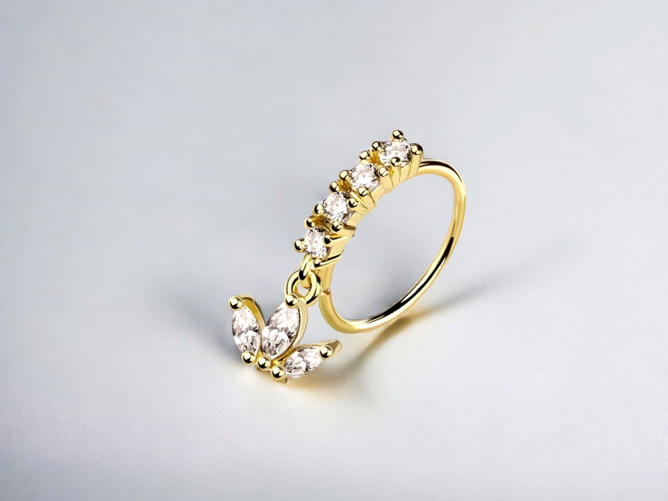 20g Gold Dangling Flower Gem Nose Hoop Ring, Gem Simple Style Decor Bendable Nose Piercing Hoop Ring, Nose Cartilage Piercing Hoop Ring