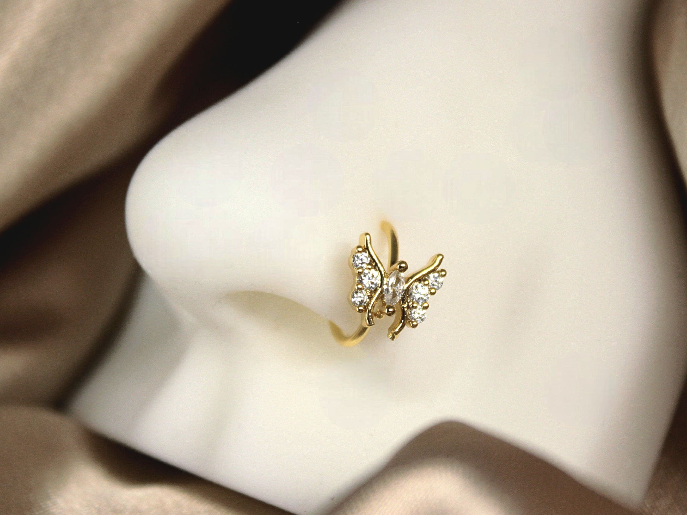 Butterfly Nose Hoop Ring, Gold Bendable Nose Piercing Jewelry, Simple Gem Cartilage Hoop, Dainty Nose Ring for Women
