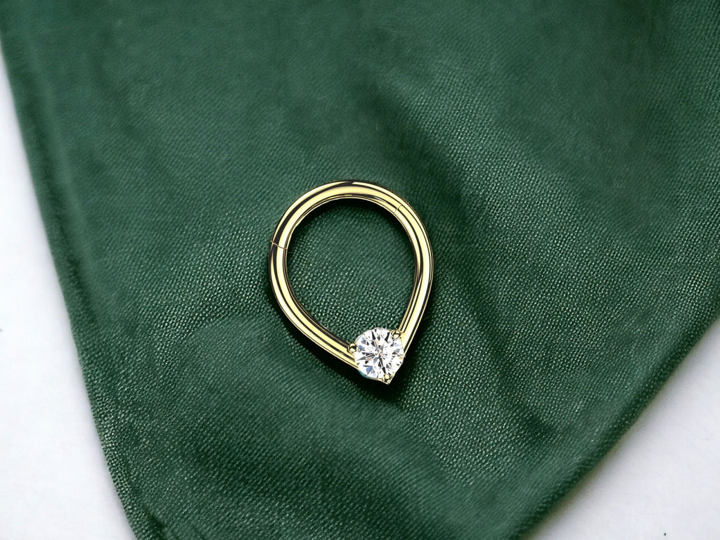 Gold Teardrop V Shape Septum Clicker Hoop Ring