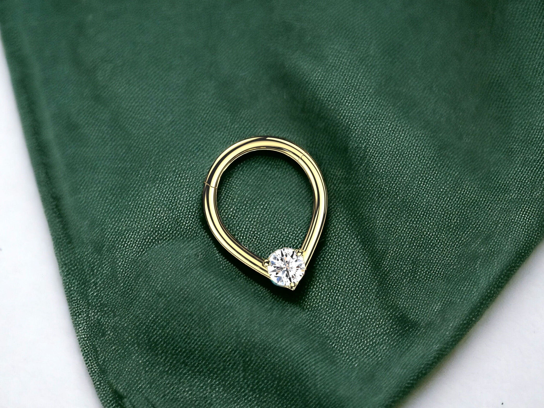 Gold Teardrop V Shape Septum Clicker Hoop Ring