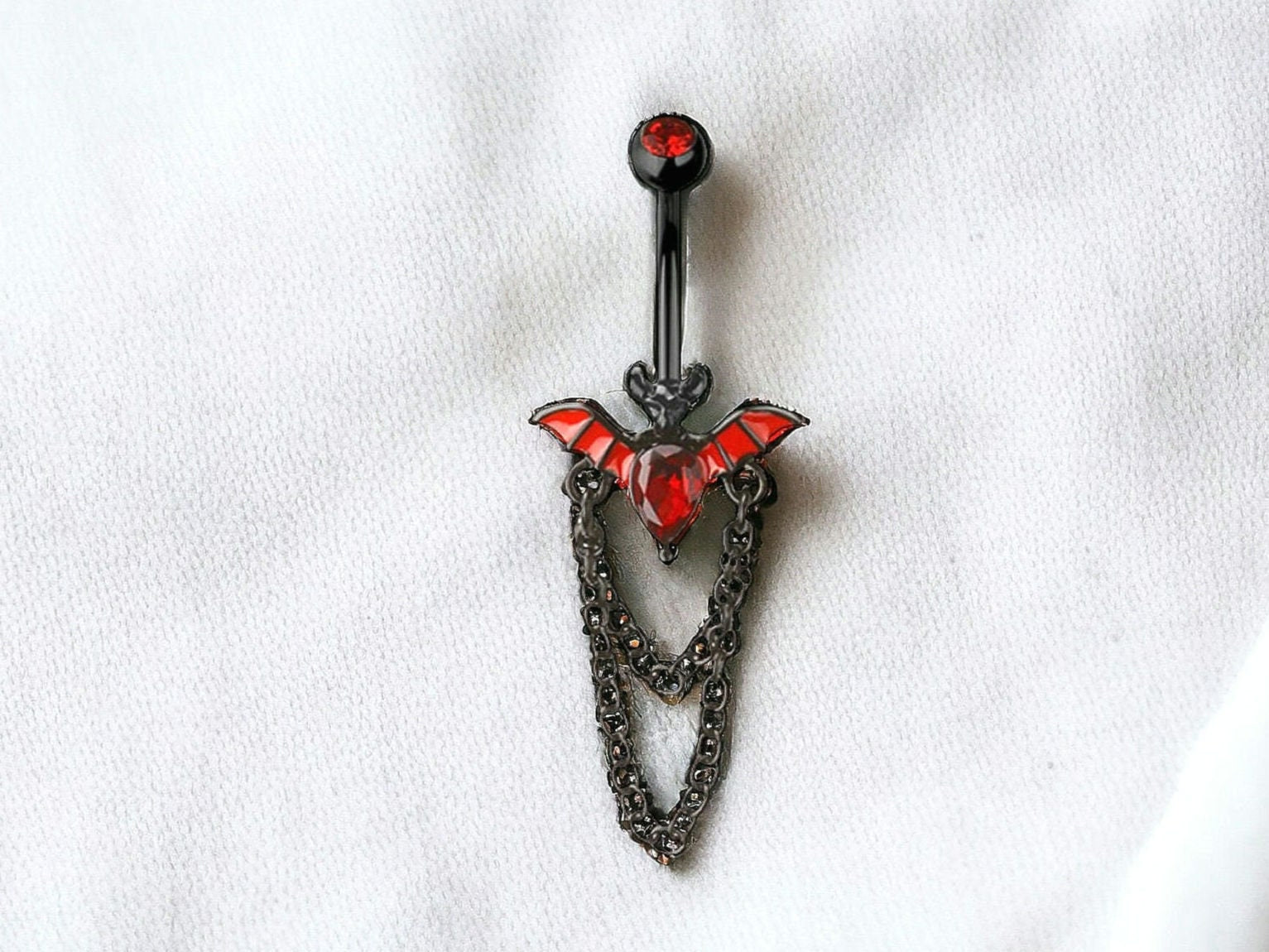 14G Bat Halloween Belly Ring. Red and Black Bat Dangling Belly Piercing. Navel Jewelry. Navel Ring. Gift For Her. Custom Body Jewelry