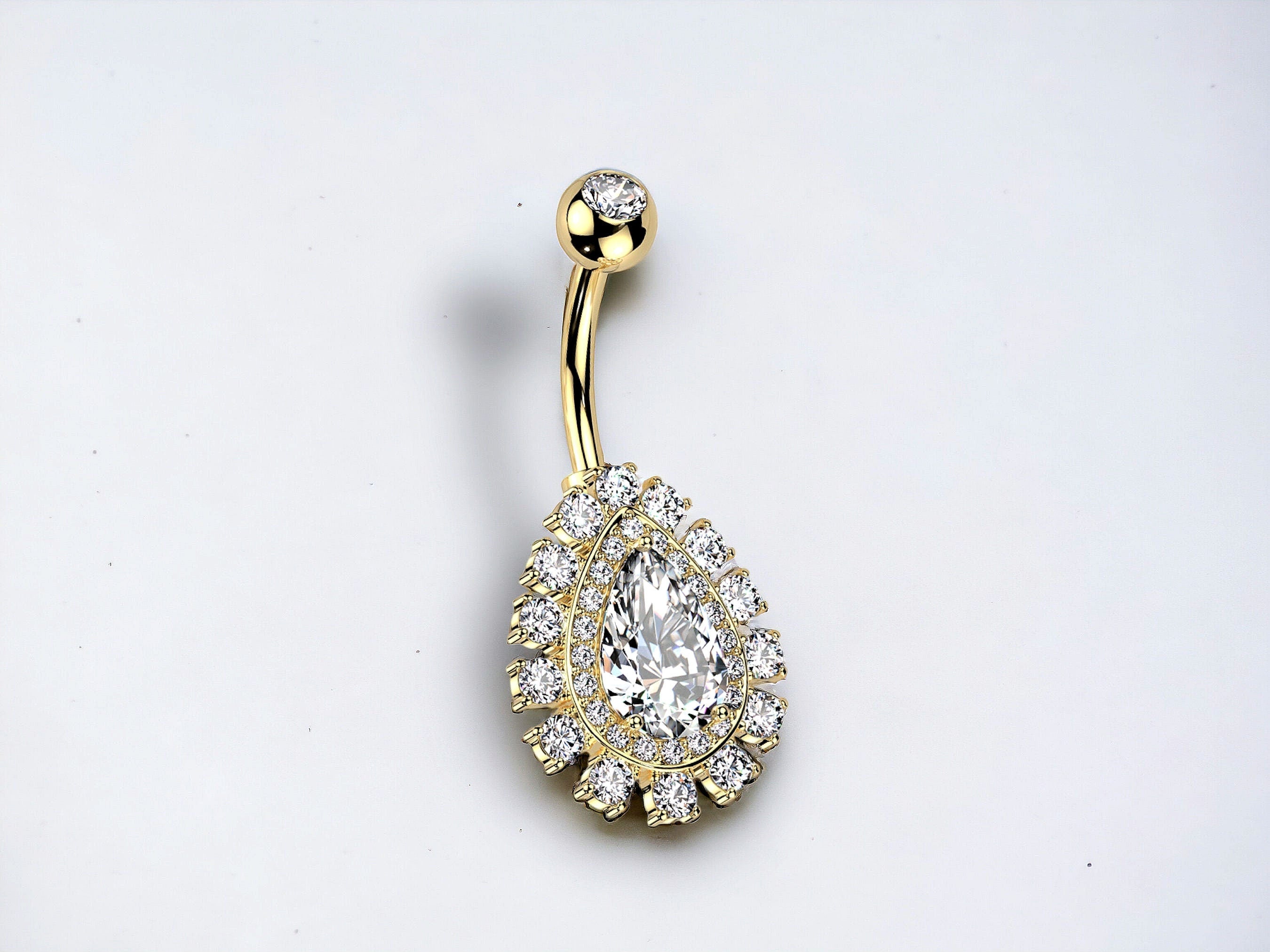 Teardrop Belly Ring, 14G Gold Sparkle Crystal Belly Button Ring, Gem Decor Belly Piercing, Navel Ring Jewelry, Unique Body Jewelry
