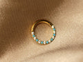 16G Gold Septum Clicker Hoop, Turquoise and Clear Gems Front Facing Septum Clicker Ring. Titanium Grade Segment Hinged Clicker Hoop Ring