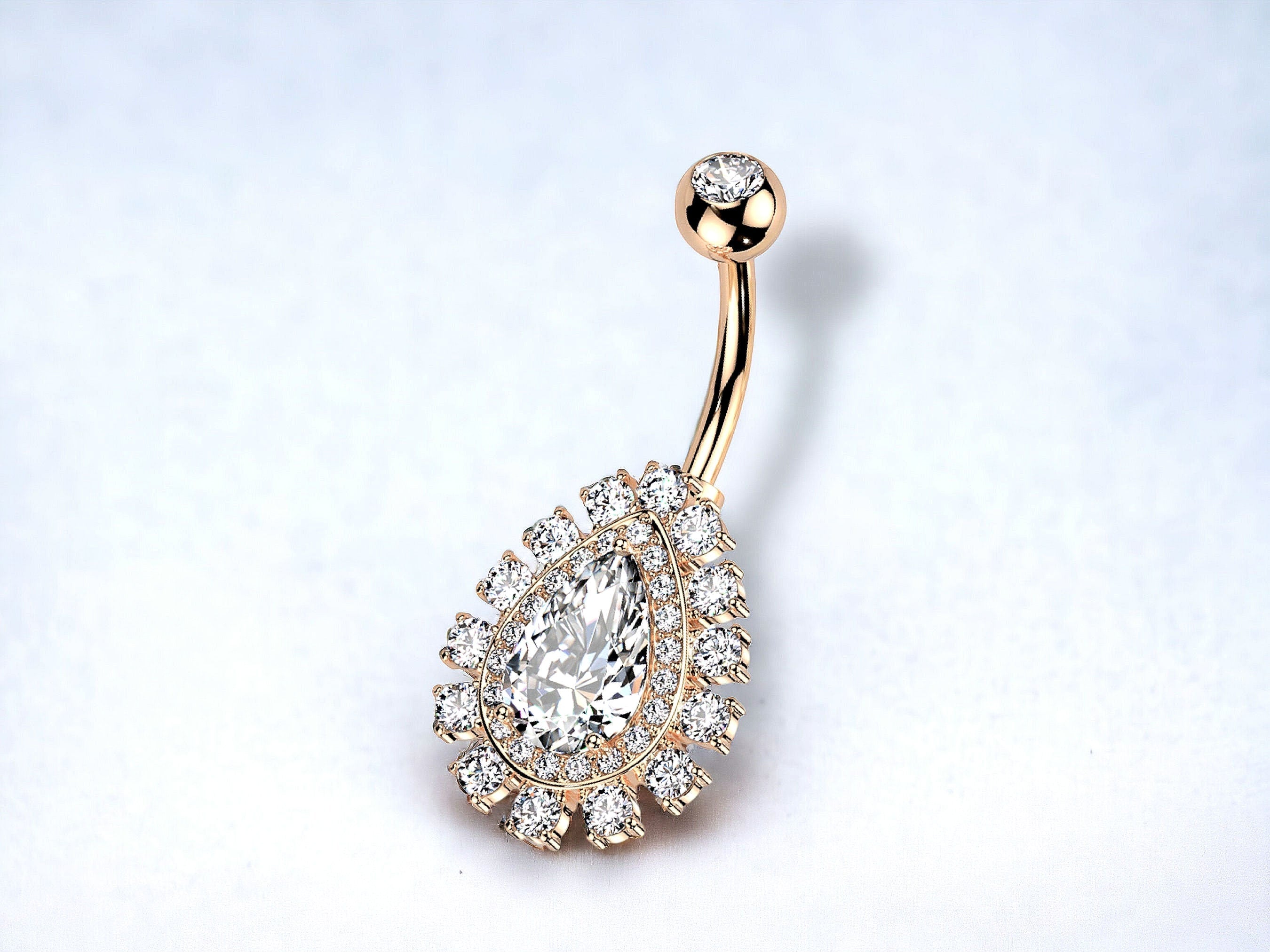 Teardrop Belly Ring, 14G Rose Gold Sparkle Belly Button Ring, Gem Decor Belly Piercing, Navel Ring Jewelry, Unique Body Jewelry