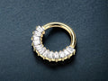 Titanium Septum Clicker with Clear Baguette Gems, Sparkly Segment Hinged Hoop Front Gem Decor Nose Piercing, Unique Septum Jewelry