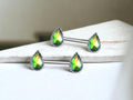 Pair of 14G Green Vitrail Teardrop Nipple Barbell, Multicolor Shade Sparkly Gemstone Pear Shaped Simple Nipple Piercing Jewelry,