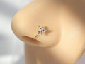 14K Gold Butterfly with Gem Nose Hoop Ring, 20G Dainty Gem Decor Bendable Butterfly Nose Piercing Hoop Ring, Solid Gold Nose Piercing