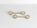 Pair of Opal Sun Shape with Gems Nipple Barbell, 14G Gold Opal Floral Nipple Piercing, Lightweight Nipple Barbell Ring Body Piercing Jewelry