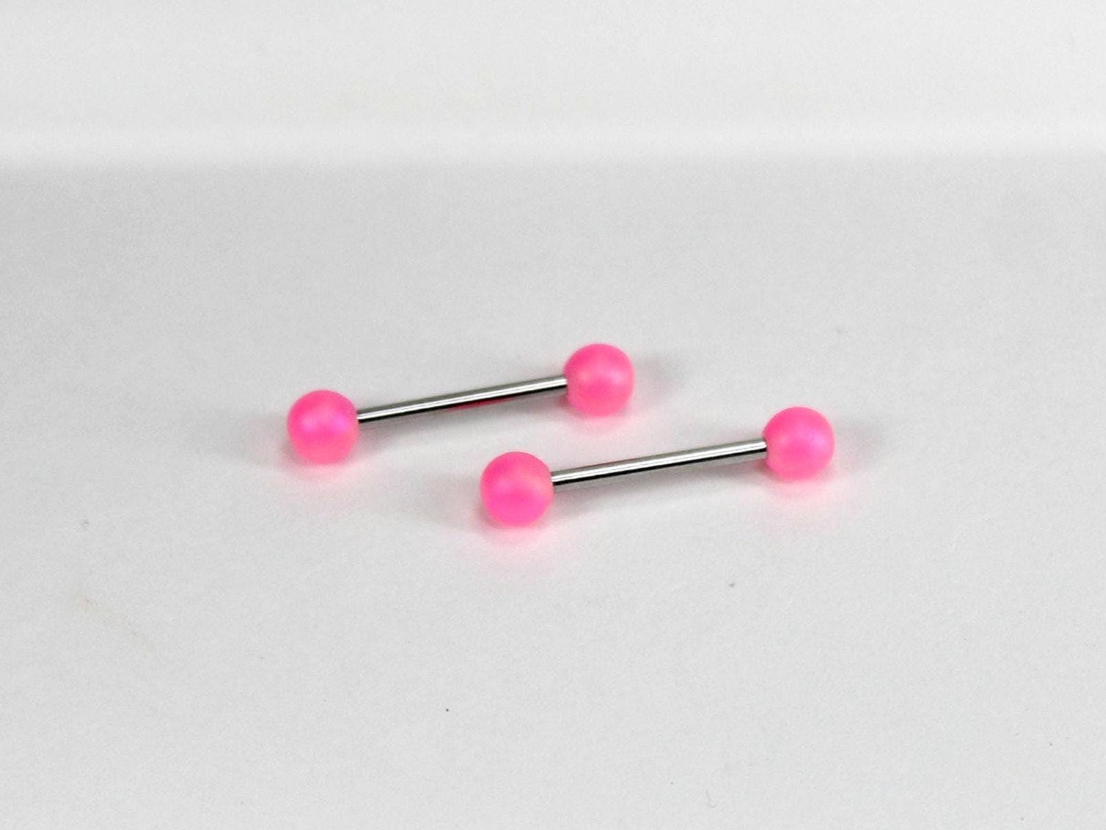 Petite Solid Pink Nipple Barbell, 14G Basic Pink Ball Nipple Piercing Jewelry, Nipple Jewelry