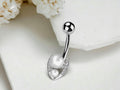 14G Silver Belly Button Ring with Double Pearl & Sparkly Gems - Non Dangle Horseshoe Belly Piercing Jewelry, Navel Piercing Ring