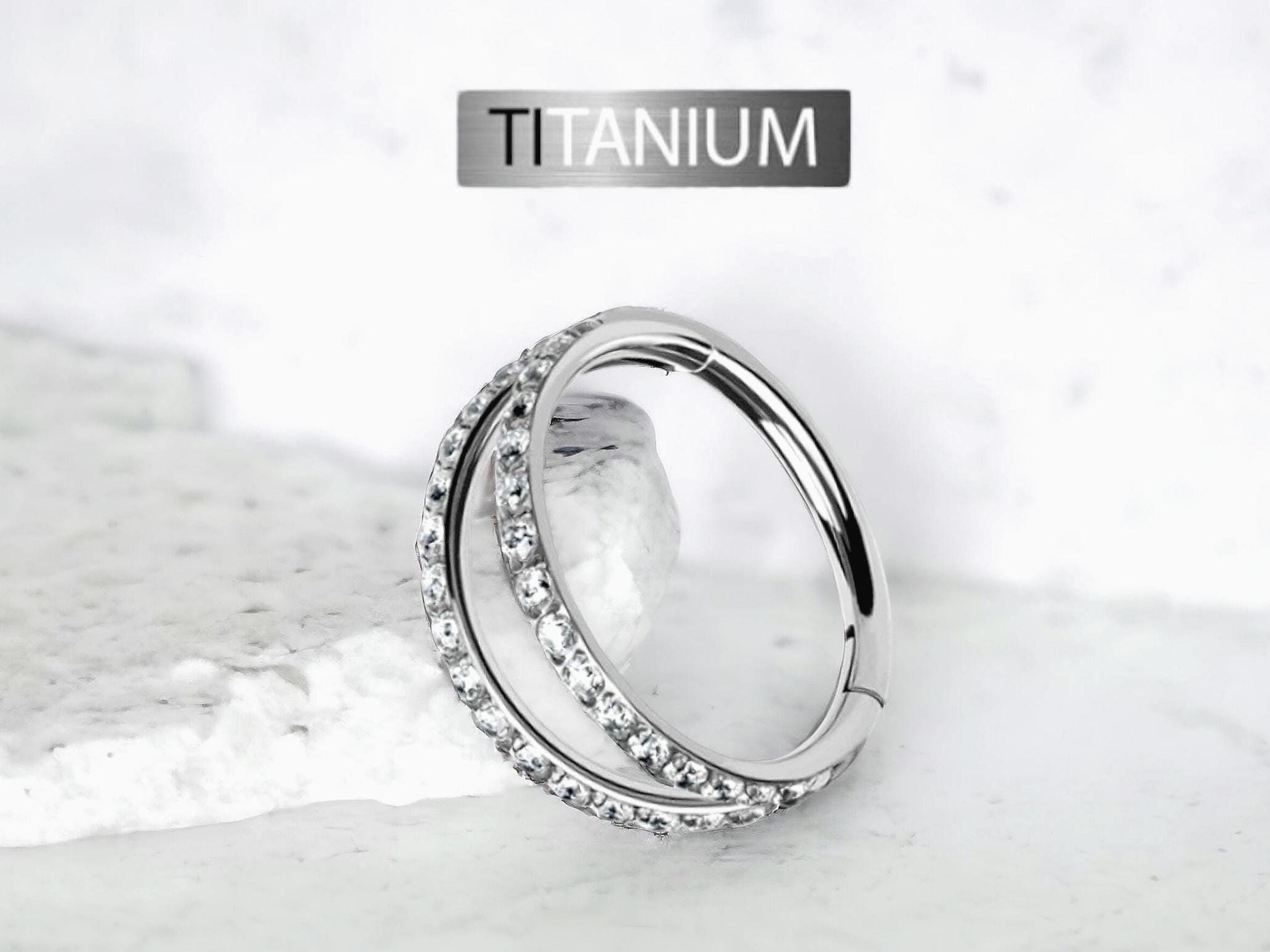 16G Silver Two Row Double Clicker Nose Hoop Ring, Titanium Grade Sparkly Gem Decor Nose Piercing. Cartilage, Septum, Helix, Conch Piercing