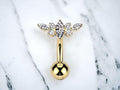 Gold Dainty Marquise Belly Button Ring, Floral Top Decor Cute Belly Ring Piercing Jewelry, Sparkling Gems Navel Ring, Body Jewelry