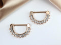 14G Rose Gold Nipple Rings – Sparkling Clear Multi-Gem Diamond Decor Front Clicker Barbells, Nipple Piercing Jewelry