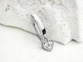14G Heart Belly Clicker Ring, Sparkle Gem Decor Dangling Heart Belly Button Piercing, Everyday Comfortable Wear Silver Navel Piercing Ring