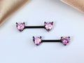 Pink Heart Nipple Ring, 14g Black Nipple Barbell, Pink Heart Cz Nipple Piercing Body Jewelry