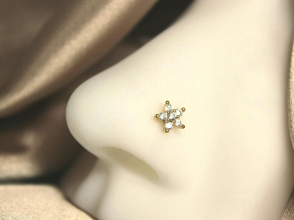 Gold Flower Nose Piercing Stud, Cute Floral Ball End Nose Stud, Simple Style Nose Piercing Jewelry