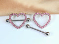 Pair of Pink Heart Nipple Barbell, 14G Sparkling Pink Gem Decor Nipple Shield Piercing Jewelry, Gift for Her, Nipple Rings