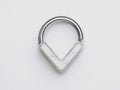 16G White Opal Septum Ring, Simple V Shape Chevron Opal Glitter Nose Hoop Piercing, Bendable Hoop Ring, Cartilage Daith Silver Septum Ring