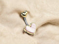 14g Gold Heart Belly Ring: Mother of Pearl Navel Piercing