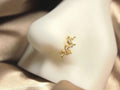 20G Gold Nose Hoop Ring with Leaves | Sparkly Gems Bendable Nose Piercing, Custom Body Jewelry Gifts for Her, Minimalist Jewelry
