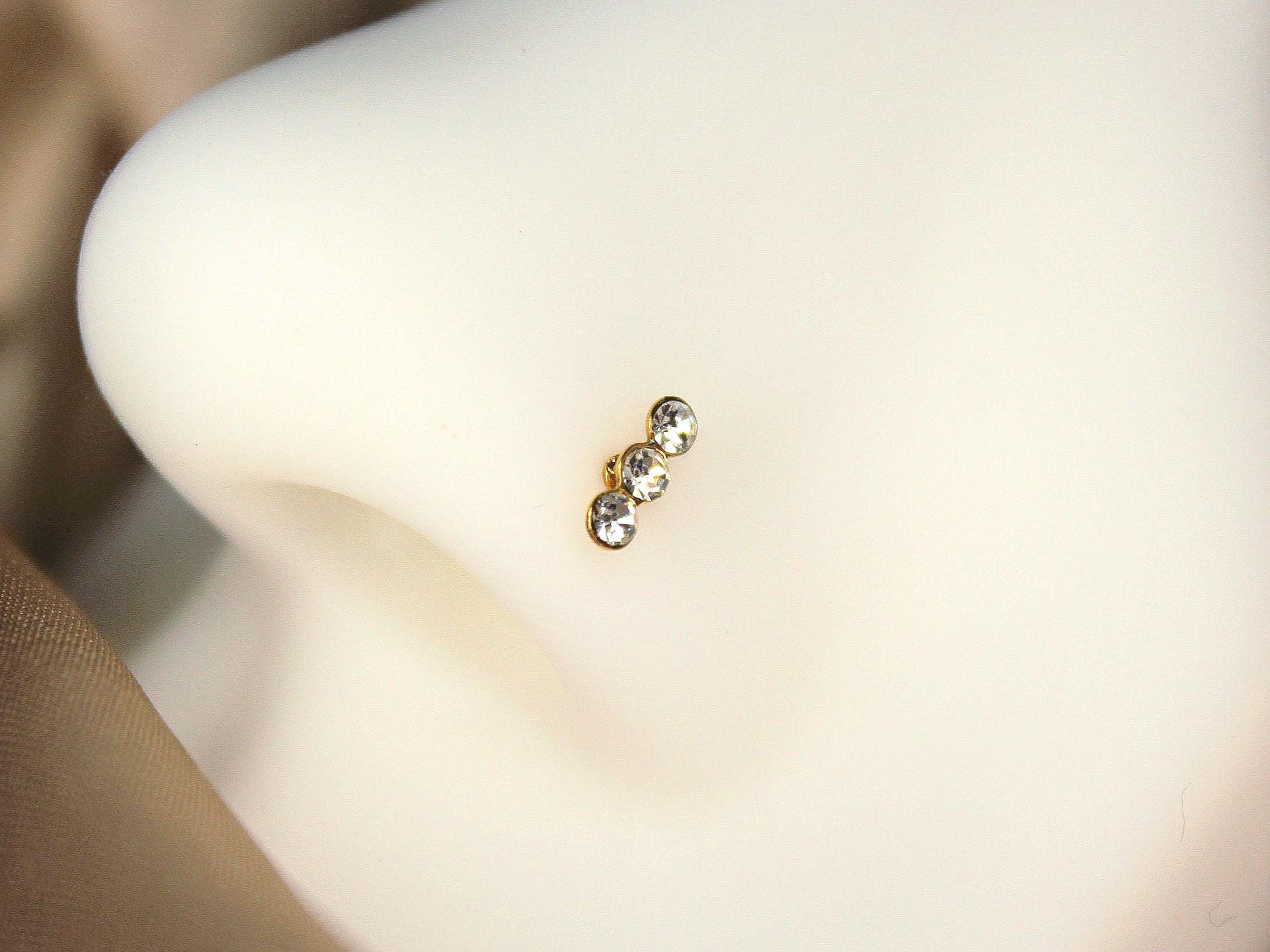 Three Ball Gold Nose Stud – CZ Gem 20G Nose Piercing Jewelry