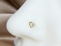 14K Gold Heart Nose Stud, 20G Dainty Gem Heart L Shape Nose Piercing Stud, Solid Gold Nose Piercing Ring, Everyday Wear Nose Jewelry