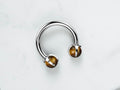 Implant Grade Titanium Internally Threaded Horseshoe Septum Ring – 16G Claw-Set Natural Tiger’s Eye Gemstone Ends – Body Jewelry