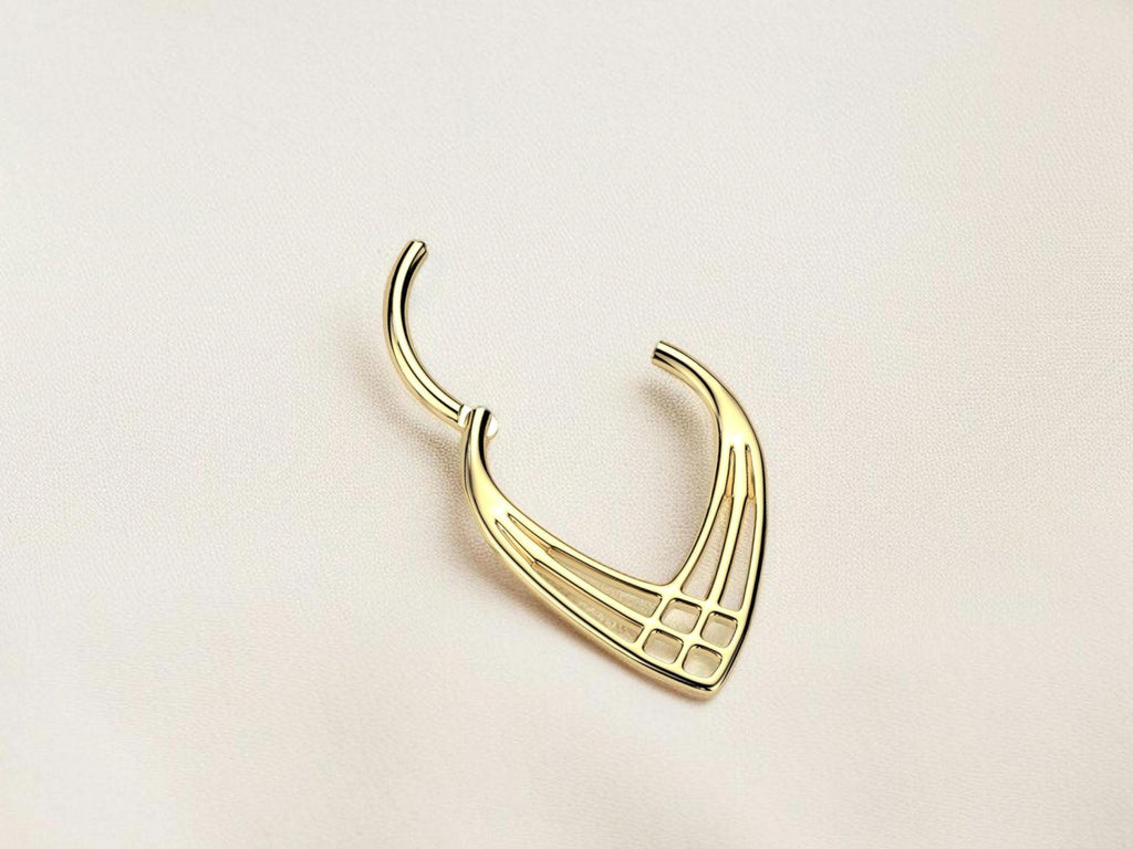 Gold Titanium Septum Ring – 16G Hinged Clicker Hoop