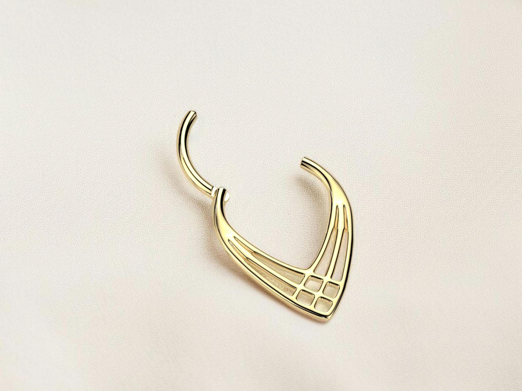 Gold Titanium Septum Ring – 16G Hinged Clicker Hoop