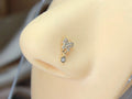 14K Gold Butterfly Nose Stud, 20g Dainty Dangling Gem L Shape Corkscrew Nose Stud, Gold Nose Jewelry, L Bend Screw Nose Piercing Stud Ring