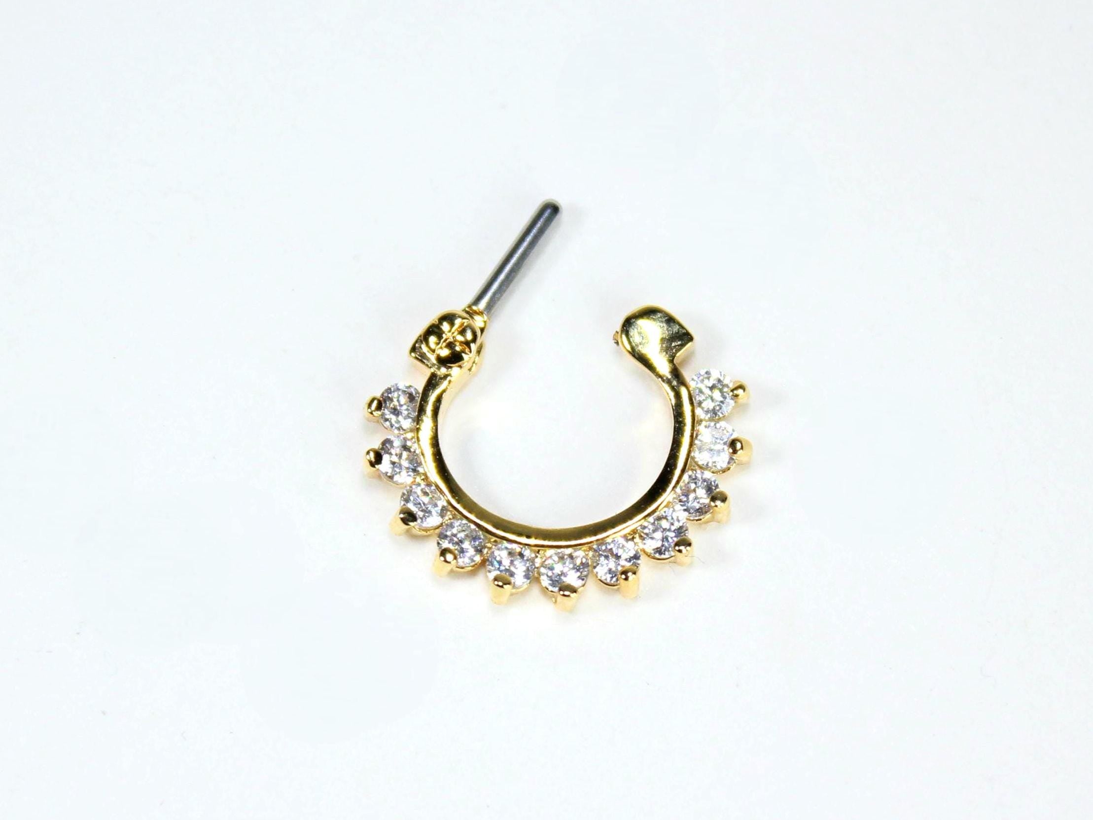 16G Gold Septum Clicker Ring, Diamond Decor Hinged Septum Nose Hoop Piercing Jewelry, Everyday Comfortable Wear Nose Hoop Jewelry
