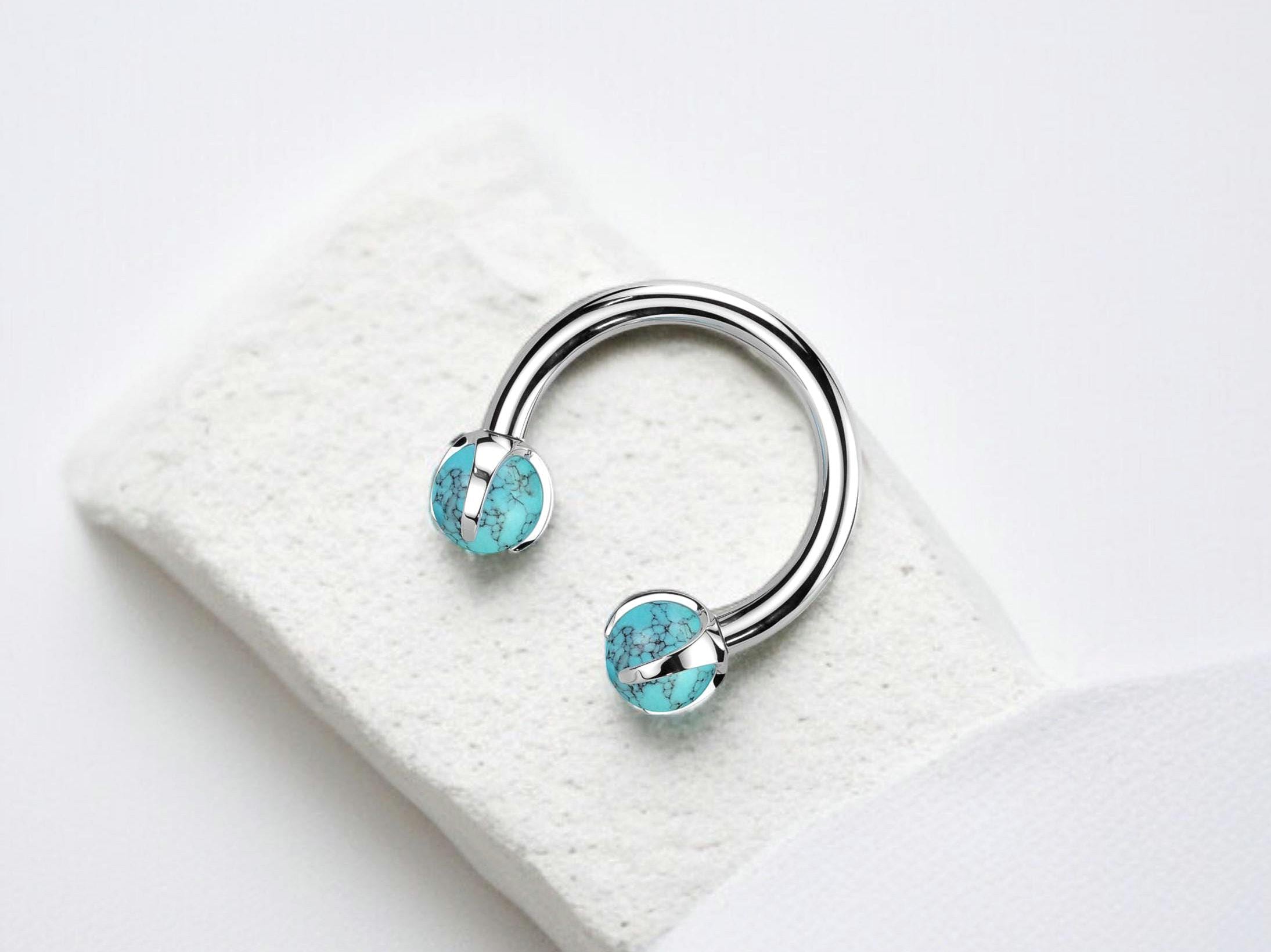 Turquoise Horseshoe Ring, 16g Internally Threaded Titanium Septum Piercing Nose Piercing Hoop Ring, Natural Gemstone Septum Piercing Jewelry