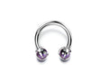16g Titanium Horseshoe Ring, Purple Amethyst Natural Gemstone Internally Threaded Titanium Horseshoe Ring for Cartilage Septum Nose Ring