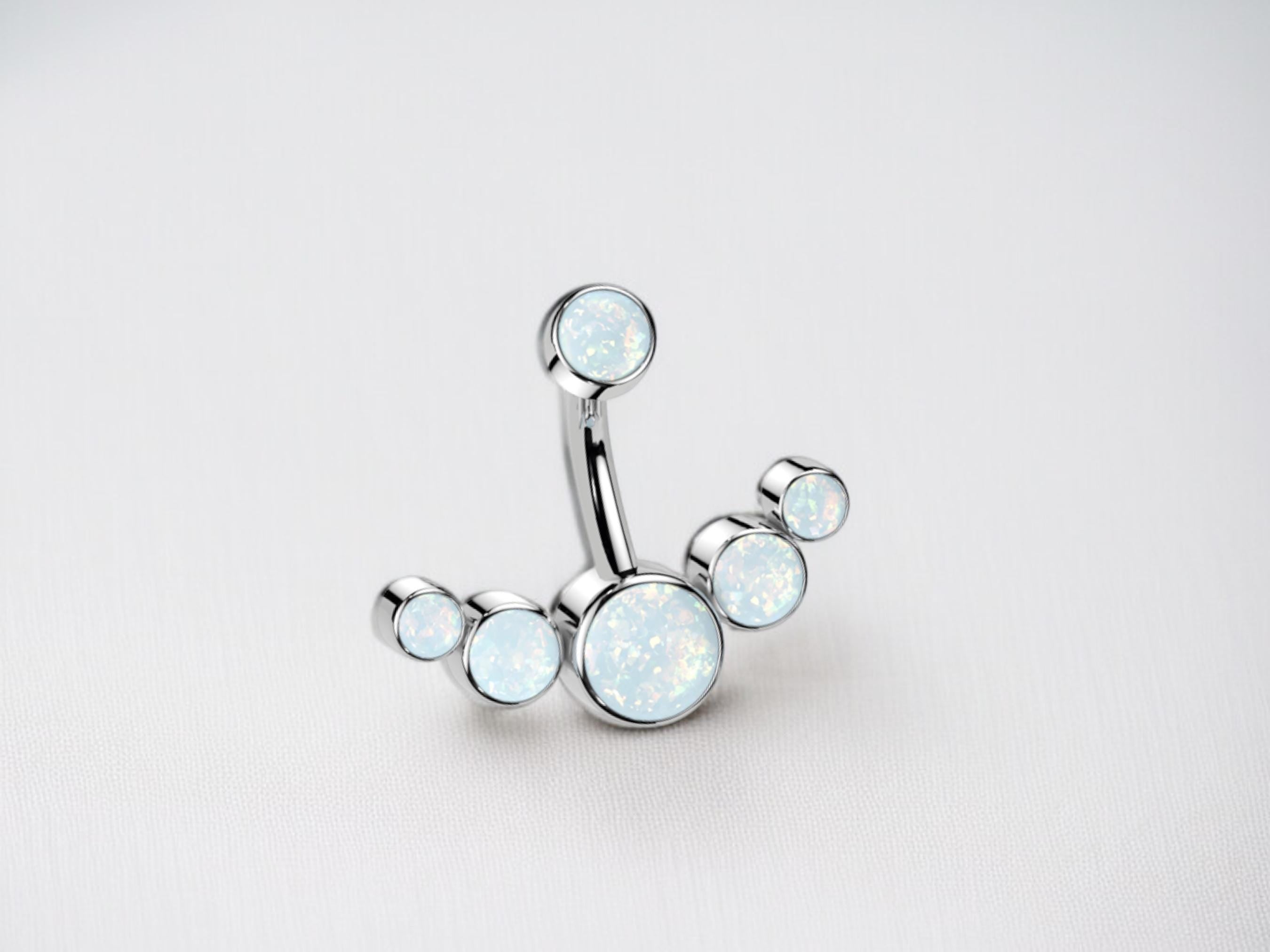 Silver opal belly button ring titanium grade 14G simple opal decor barbell curved belly piercing summer wear body jewelry