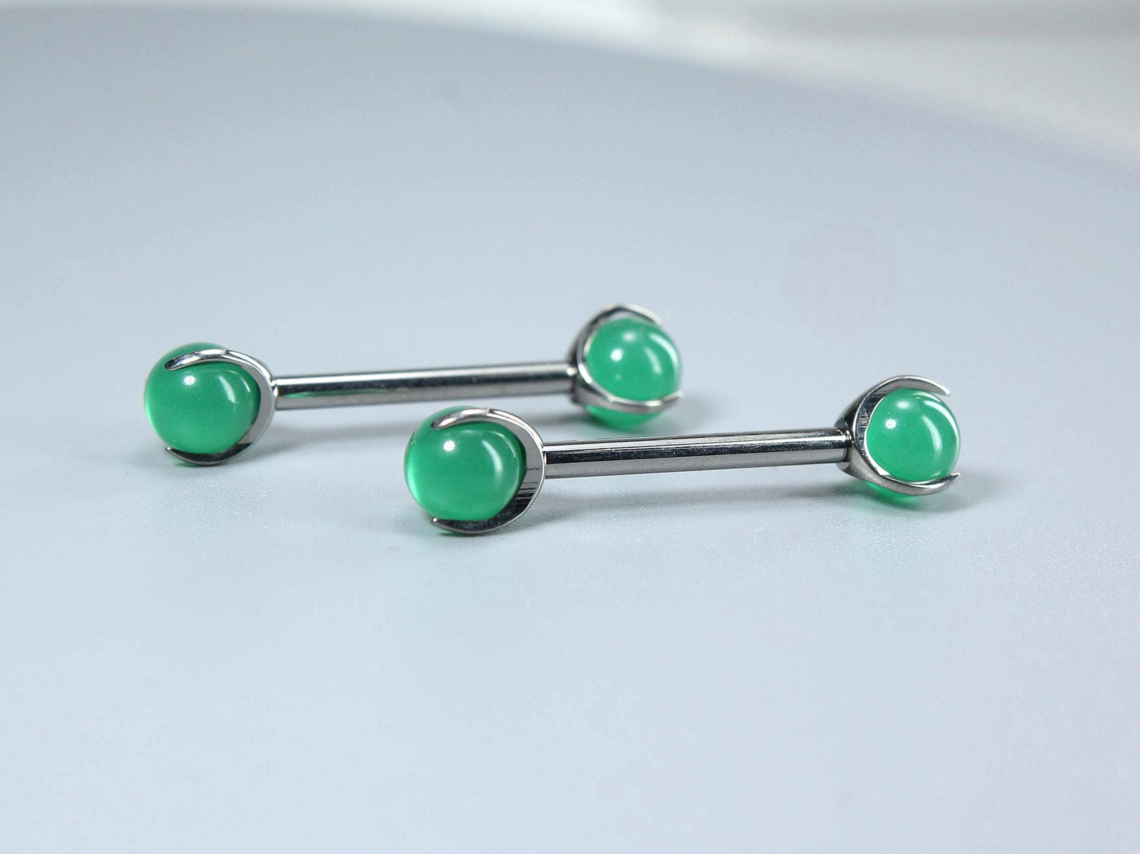 Implant Grade Titanium Green Stone Nipple Barbell, Internally Threaded Titanium Natural Jade Stone Nipple Piercing, Personalized Nipple Ring