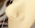 14K Star Solid Gold Nose Stud, 20G Dainty Dangling Gem Nose Stud, L Shape Corkscrew Nose Piercing, Sparkly Cz Gem Decor Nose Jewelry Ring